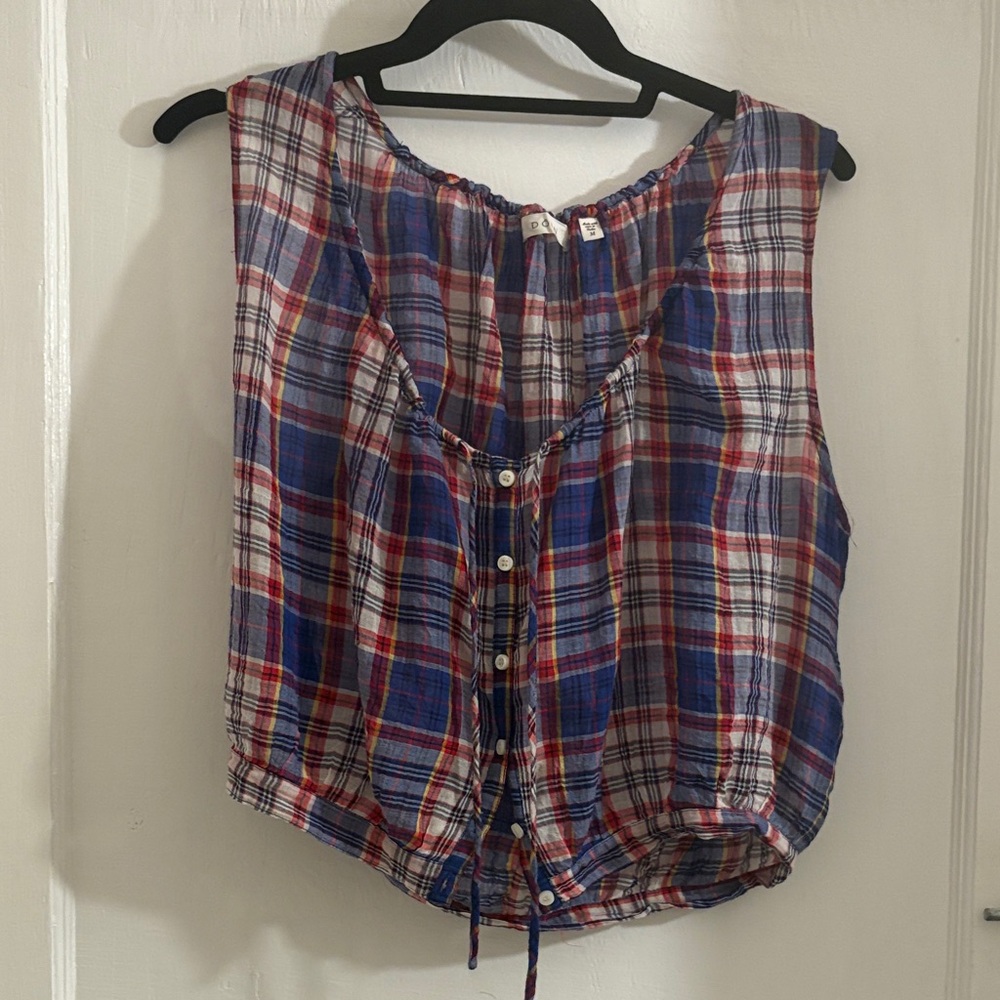 Doen Red and Blue Plaid Tank Top